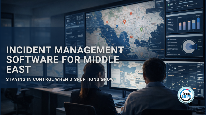 Operations team in a Middle East control room monitoring real time incident data using incident management software